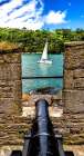 Cannon Dartmouth Castle, Devon, England. Castle built 1300s to protect harbor and River Dart. Art Print